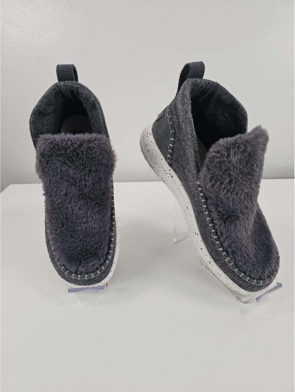 HEYDUDE Gray Fuzzy Slip-On Casual Shoes Speckled White Sole